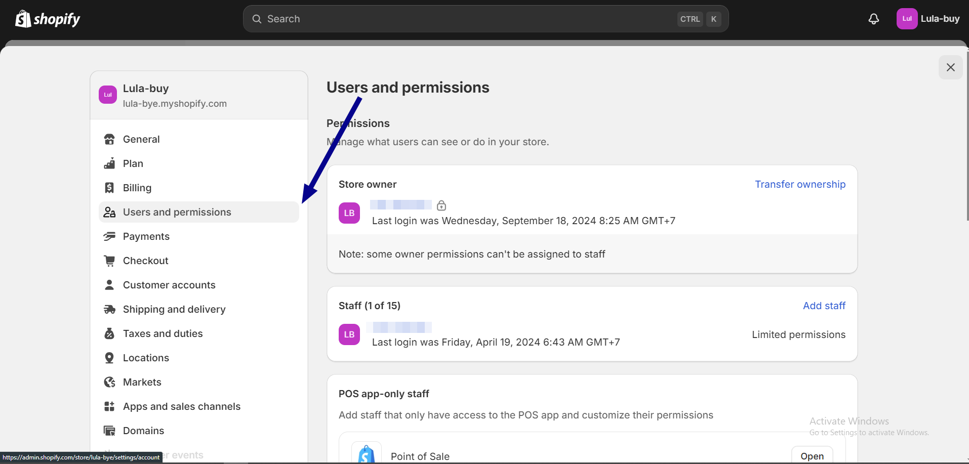 Add New Staff Account on Shopify